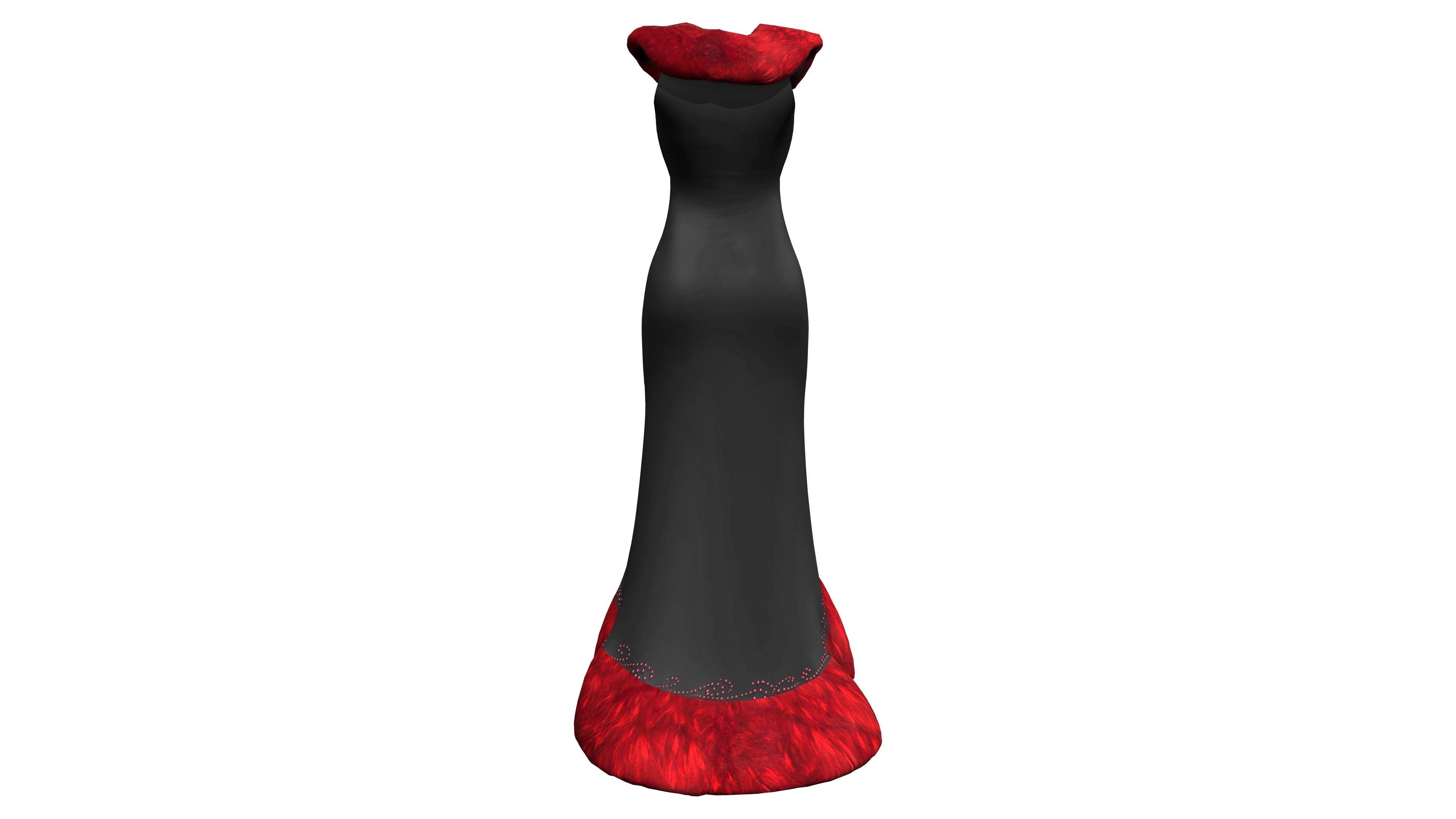 Gothic Gown with Fur Low-poly 3D model_4