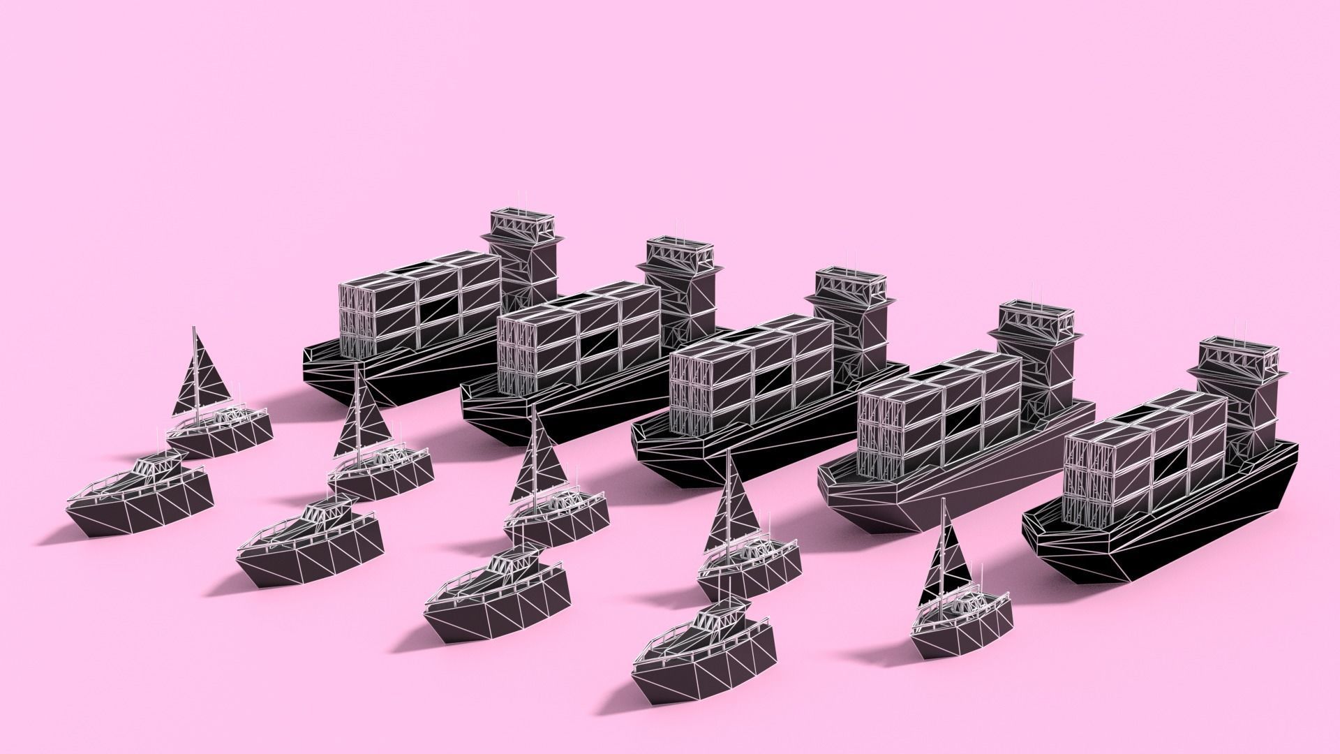 Cartoon Container Ship Yacht Sail Boat Low-poly 3D model_15