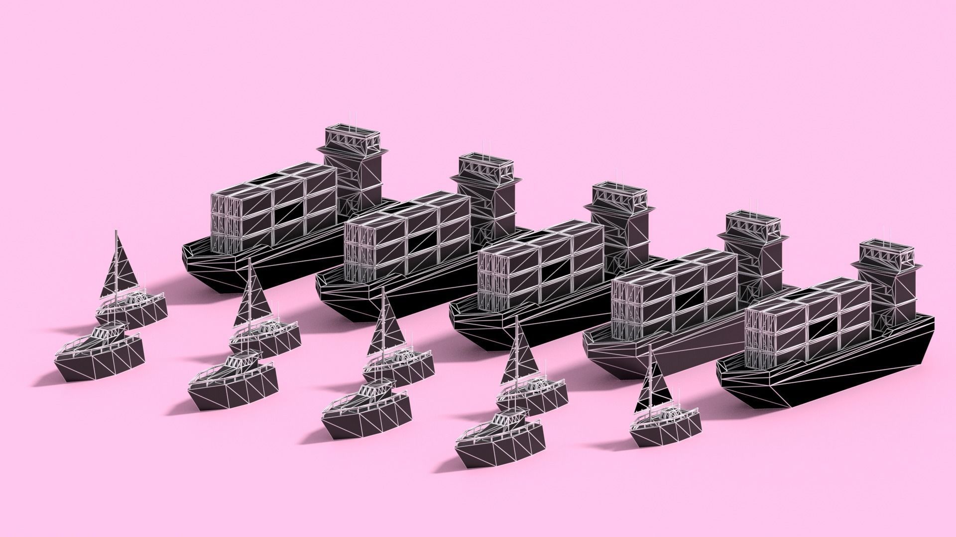 Cartoon Container Ship Yacht Sail Boat Low-poly 3D model_14