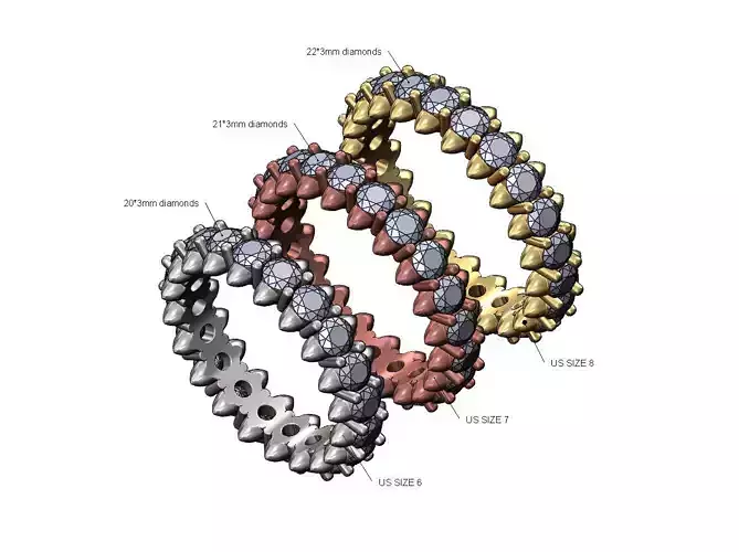 Spikes 3mm diamonds eternity band Us size 6 7 8