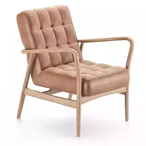 Mid Century Button-and-Stud Brown Leather Armchair