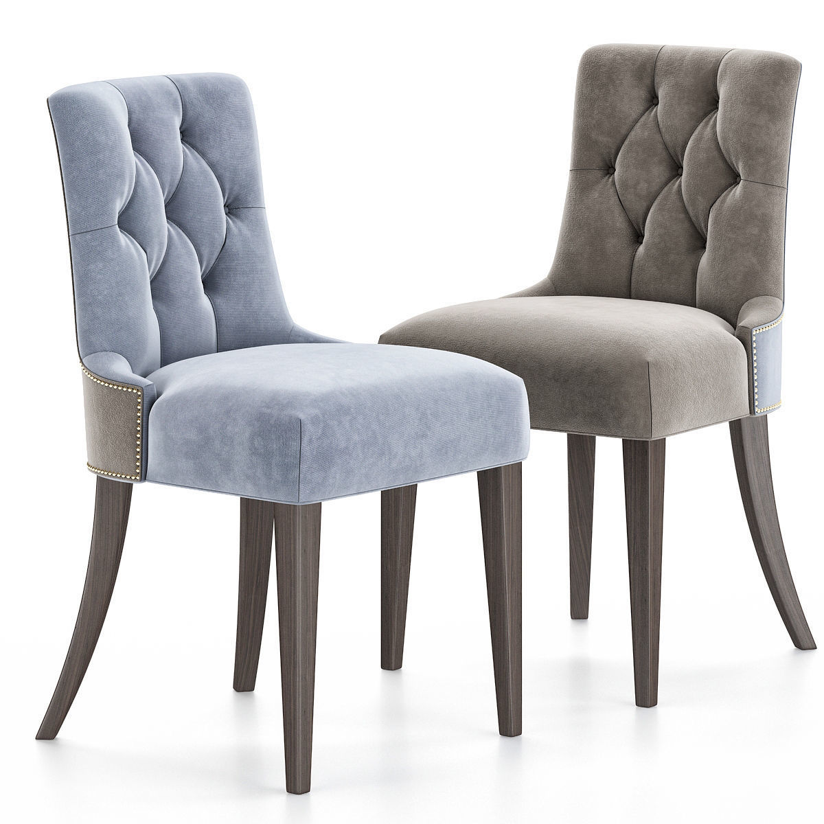 RL-CHA-LINELL two dining chairs with upholstered backs and legs Low-poly 3D model_1
