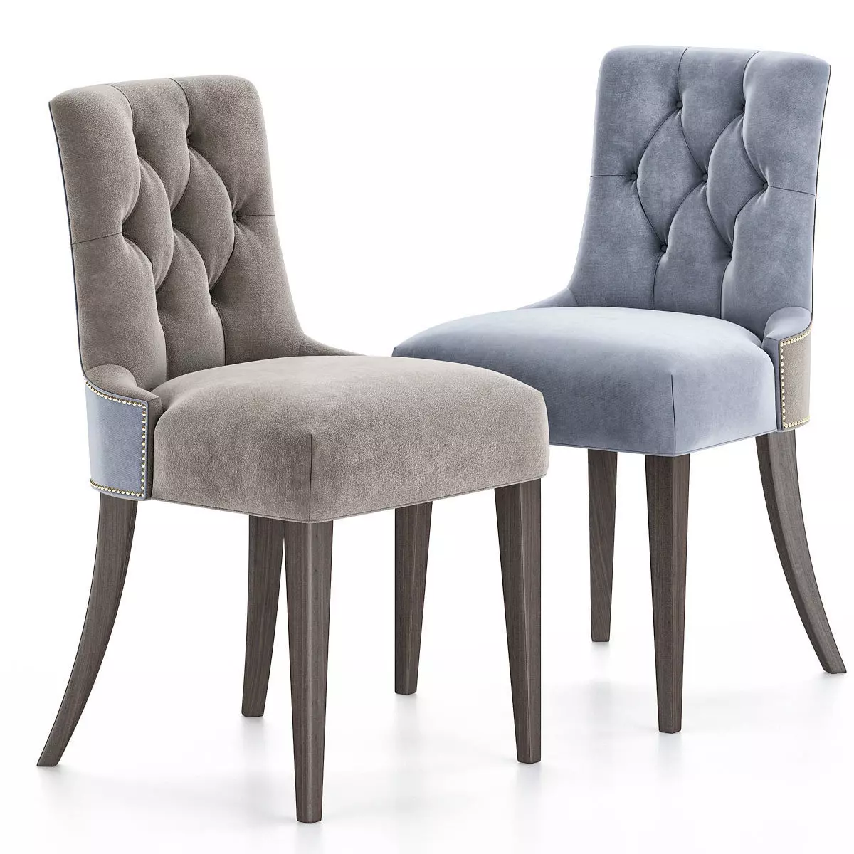 RL-CHA-LINELL two dining chairs with upholstered backs and legs Low-poly 3D model_0