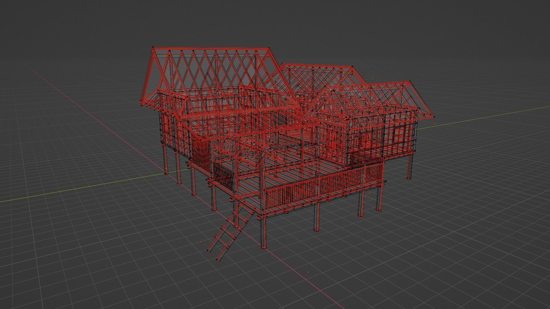 Ancient Thai wooden house2 Low-poly 3D model_8