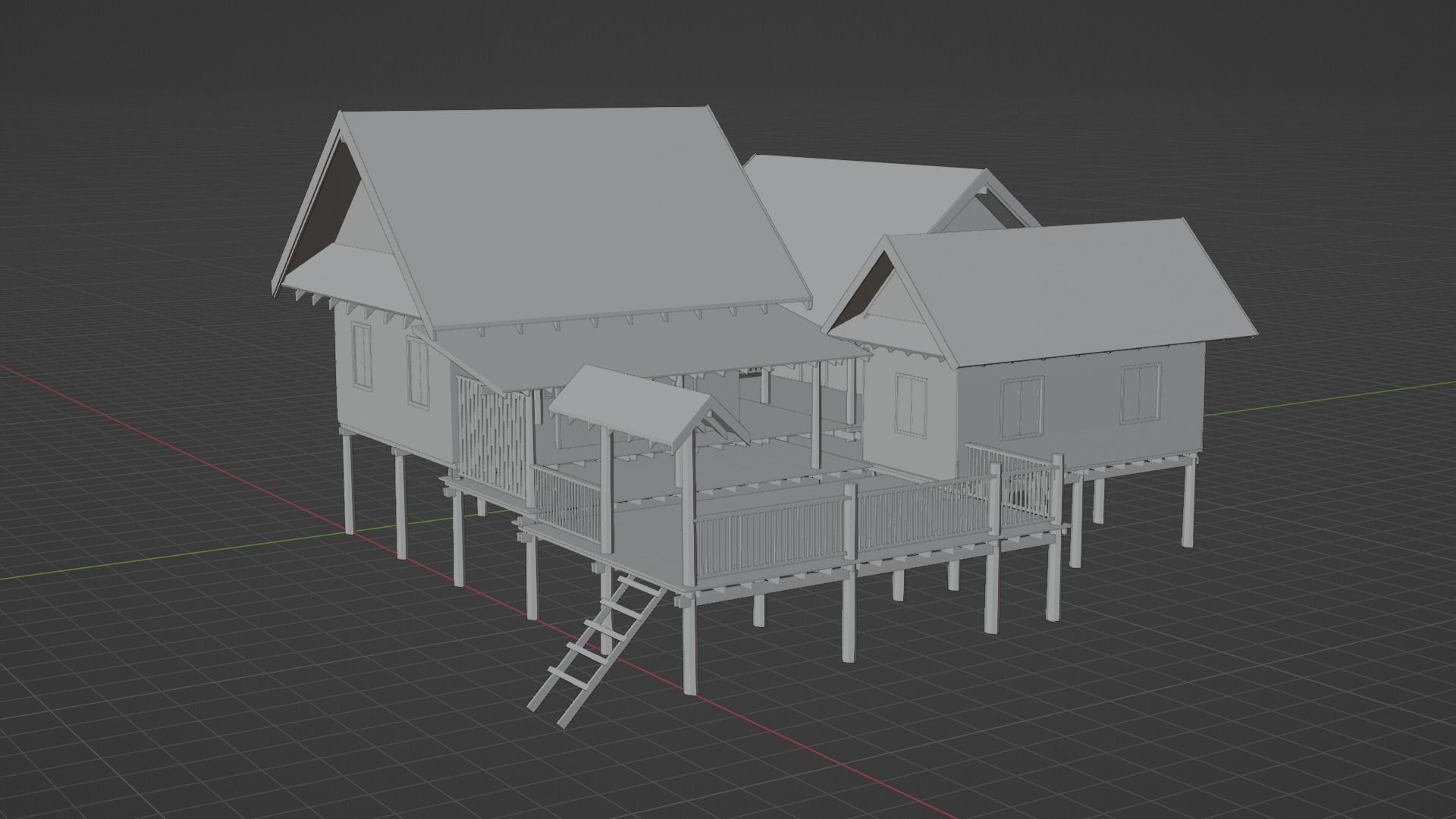 Ancient Thai wooden house2 Low-poly 3D model_6