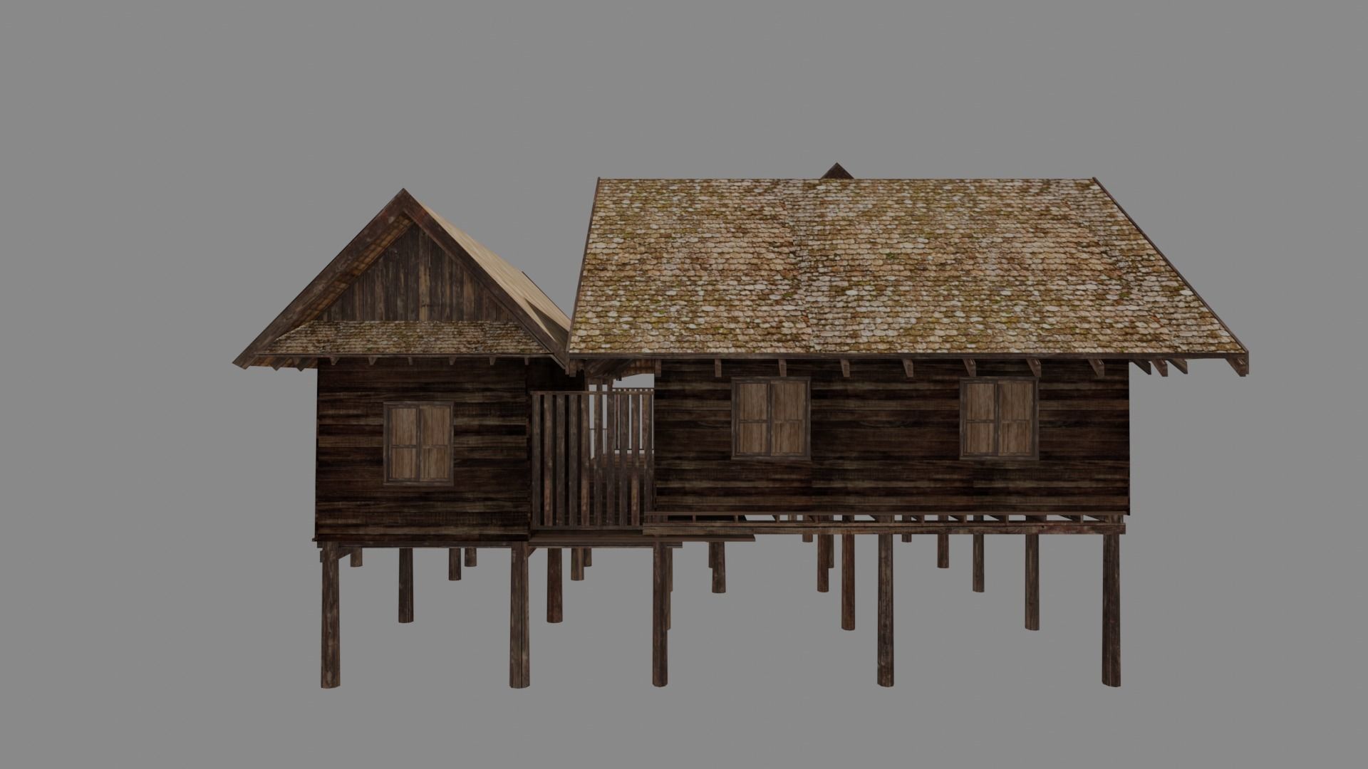 Ancient Thai wooden house2 Low-poly 3D model_1