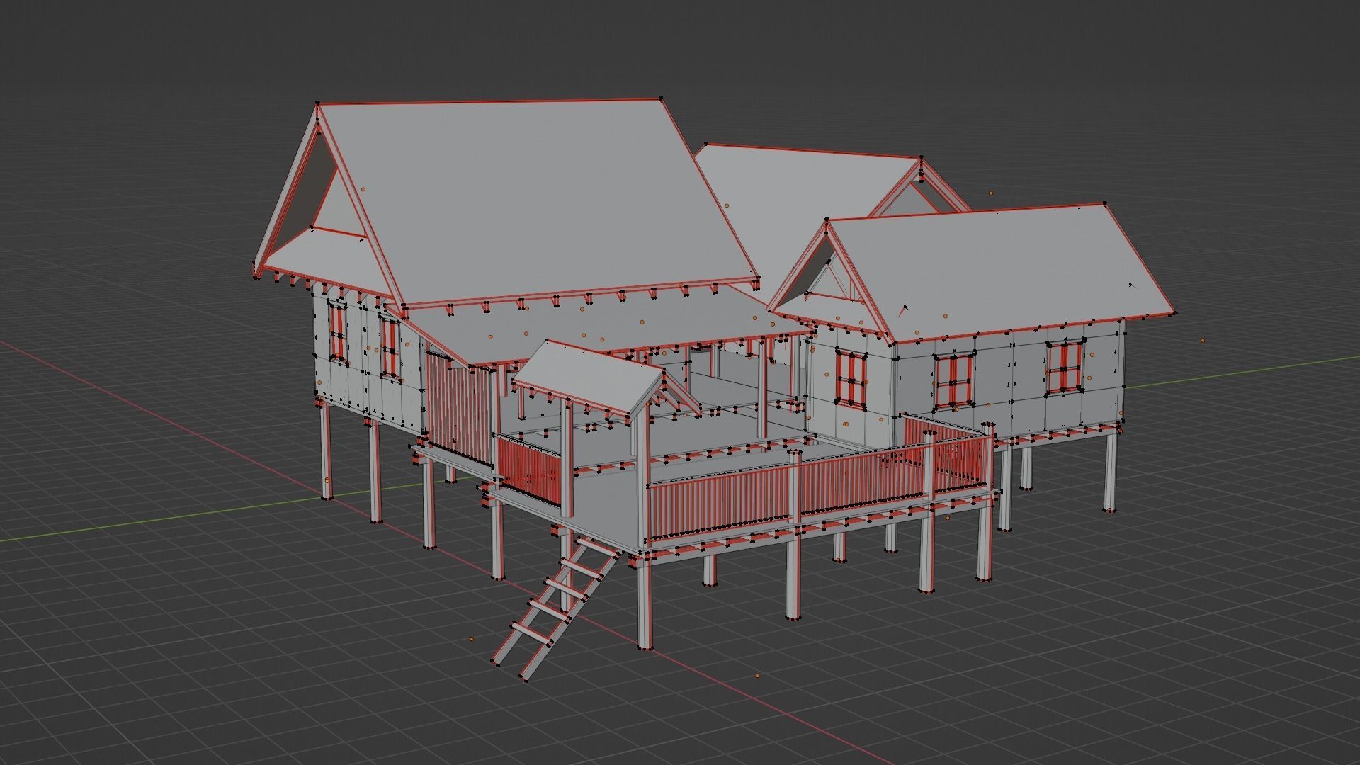 Ancient Thai wooden house2 Low-poly 3D model_7