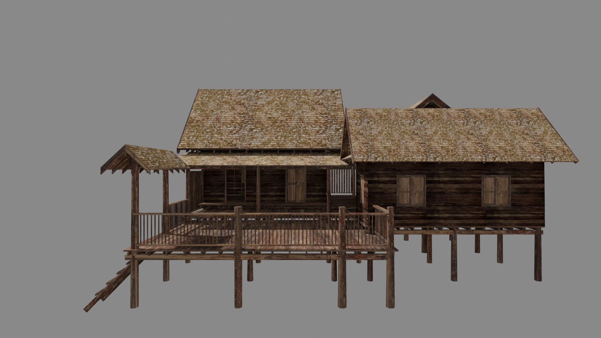 Ancient Thai wooden house2 Low-poly 3D model_3