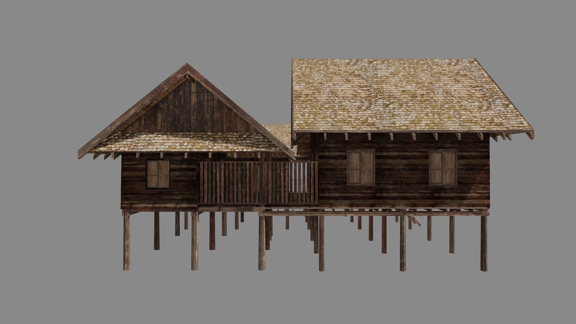 Ancient Thai wooden house2 Low-poly 3D model_2