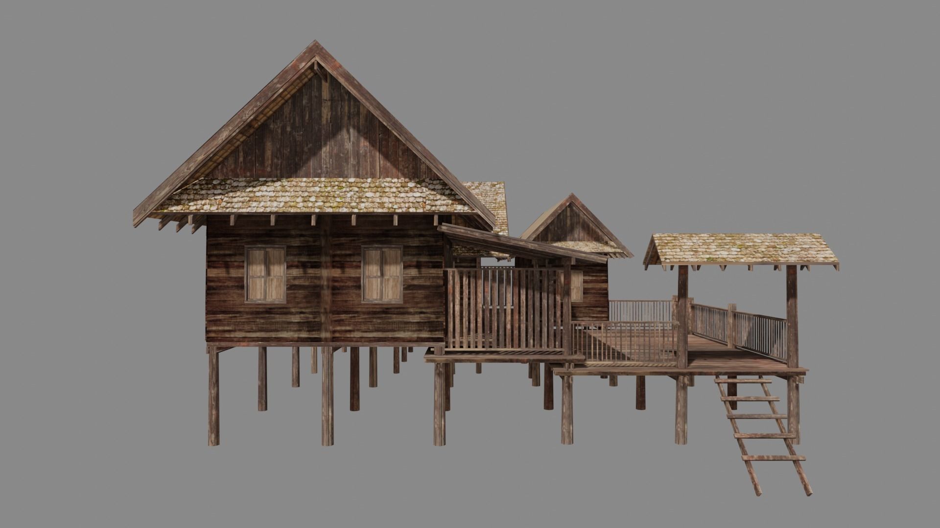 Ancient Thai wooden house2 Low-poly 3D model_4