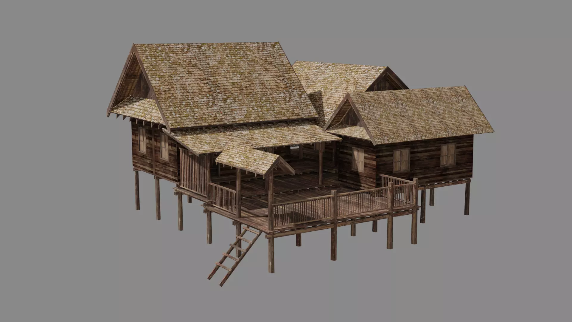 Ancient Thai wooden house2 Low-poly 3D model_0