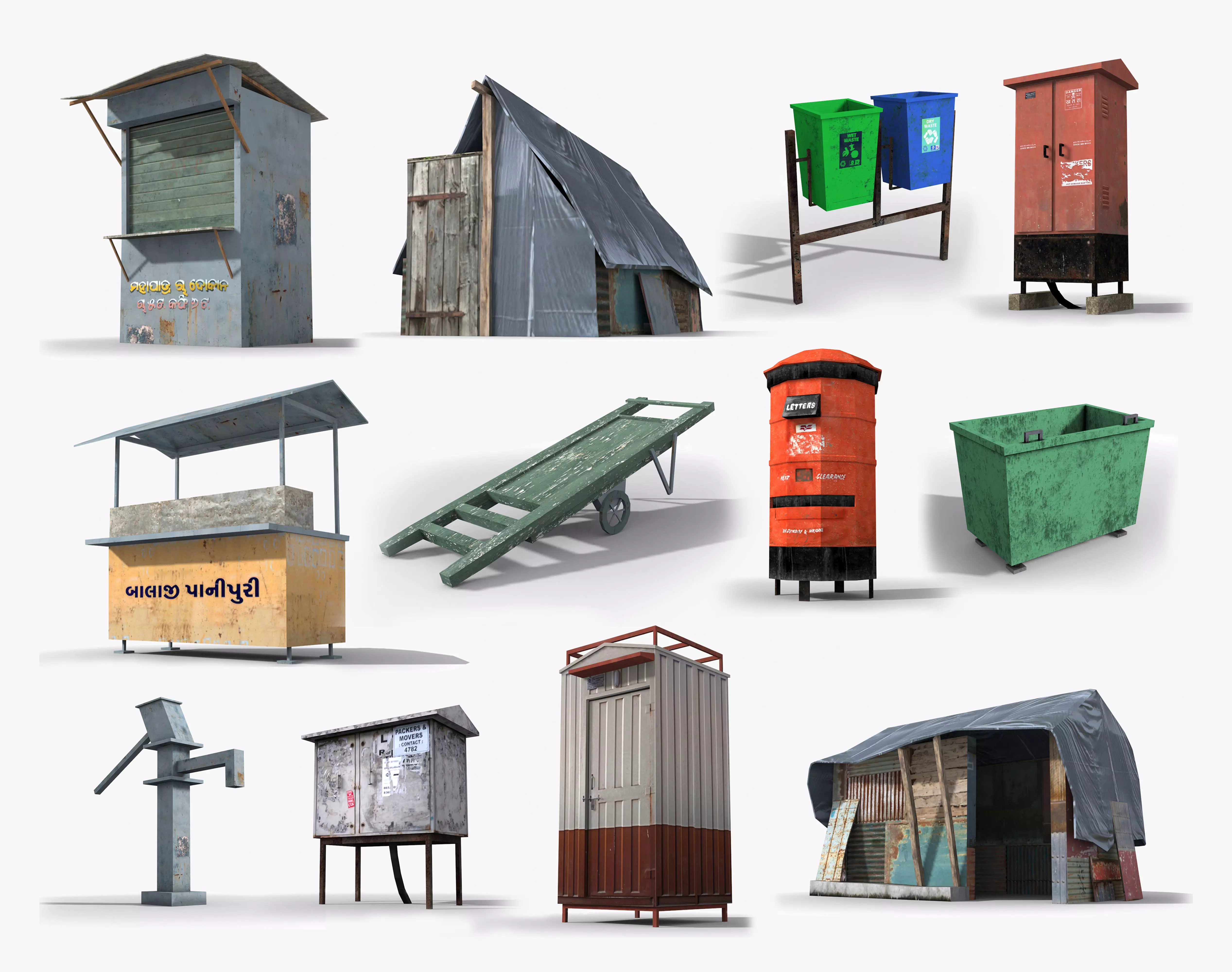 12 Slum elements Collection Low-poly 3D model