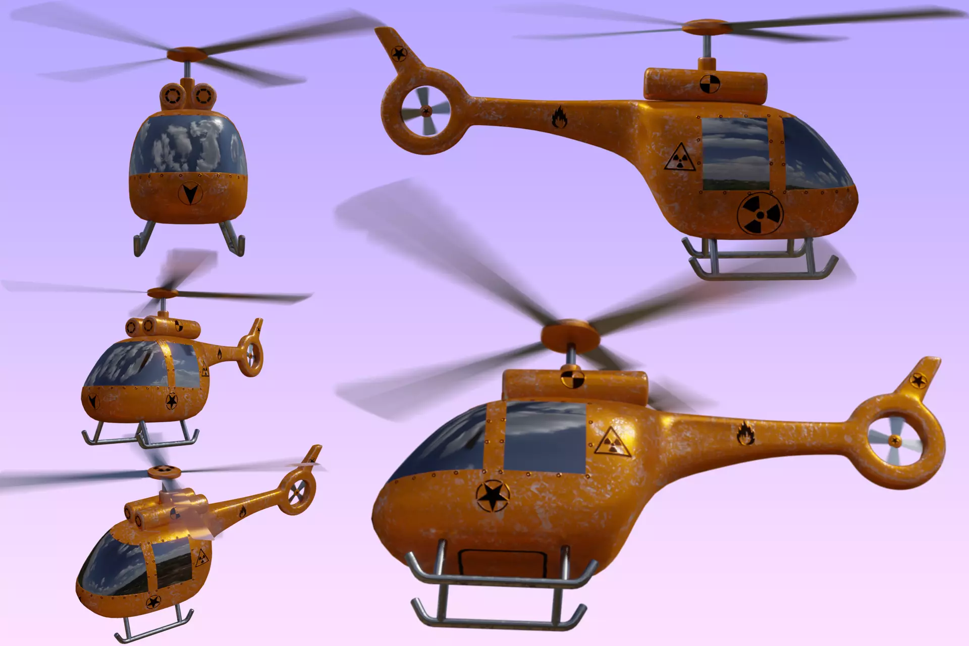 Heli Copter Low-poly 3D model_0