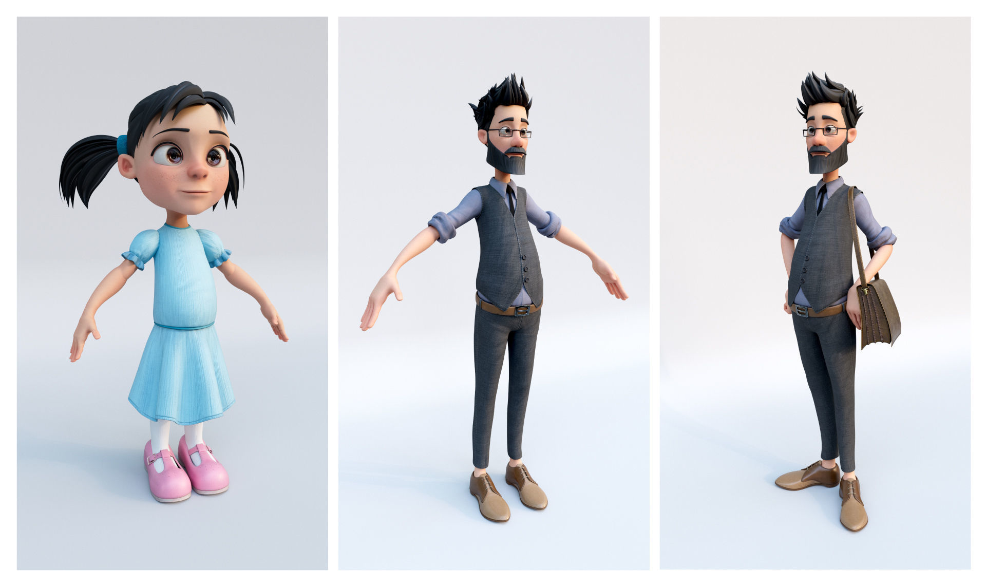 Cartoon Noola Family 6 characters Rigged 3D model_5