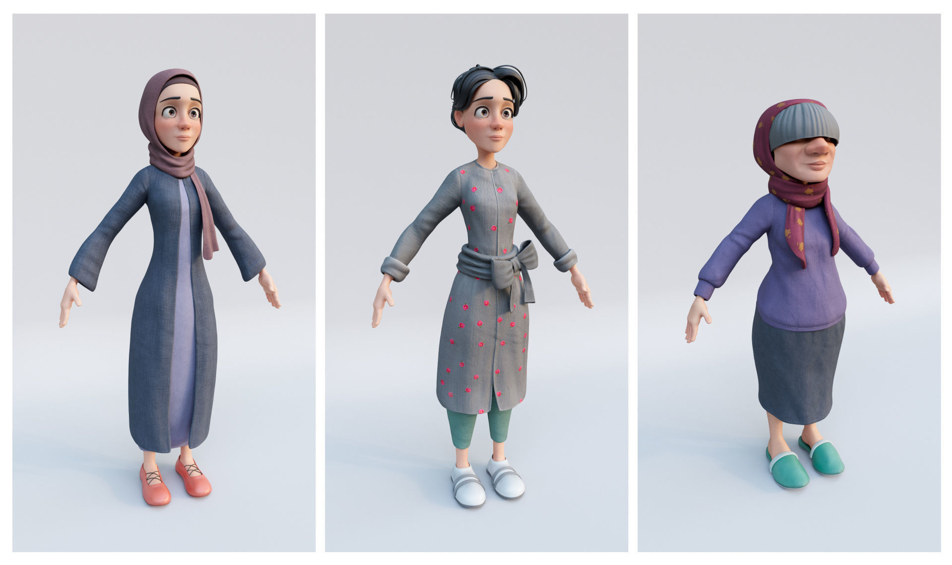 Cartoon Noola Family 6 characters Rigged 3D model_3