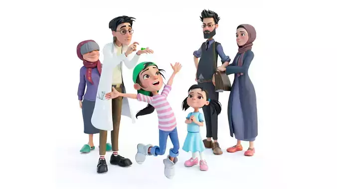 Cartoon Noola Family 6 characters Rigged