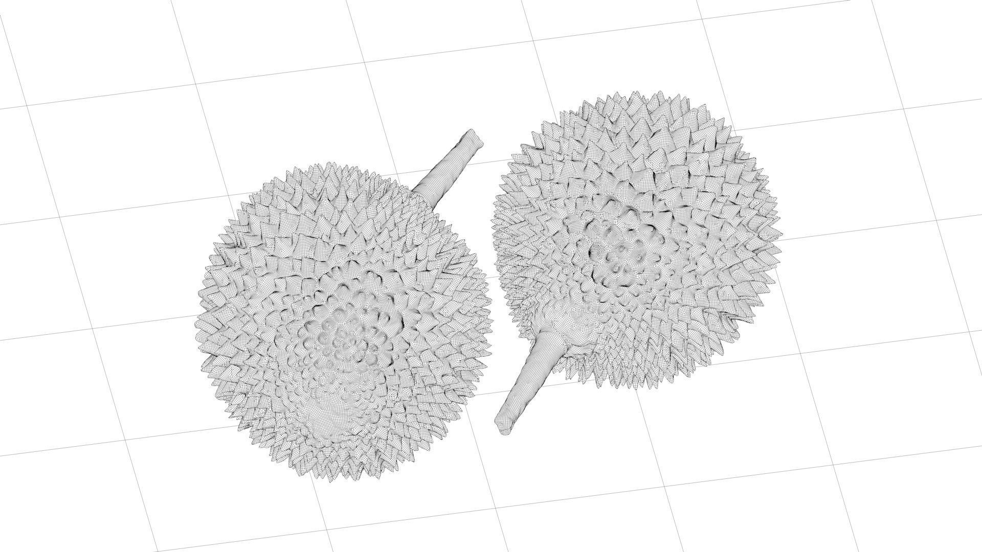 durian two kiwi fruit 3D model_2