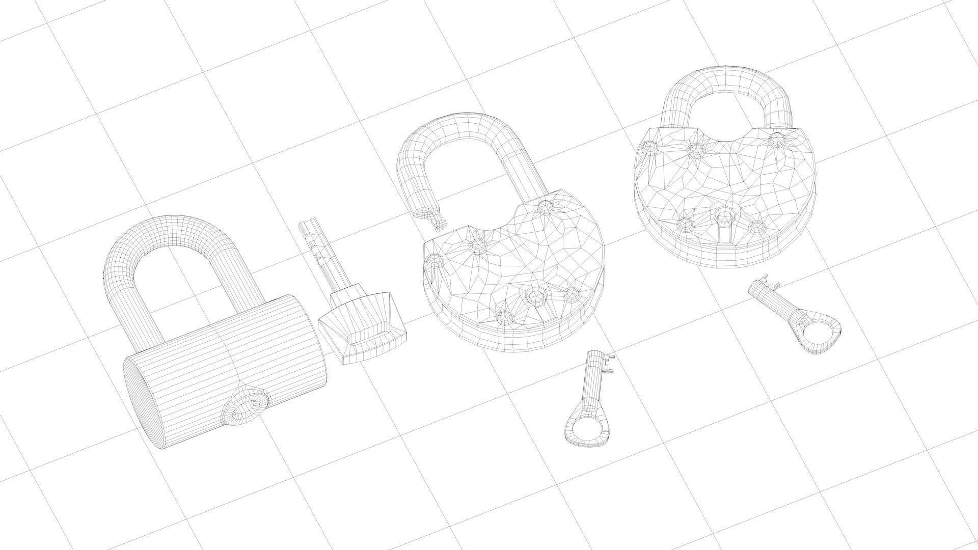 big lock iron lock lock padlock old lock antique lock 3D model_2