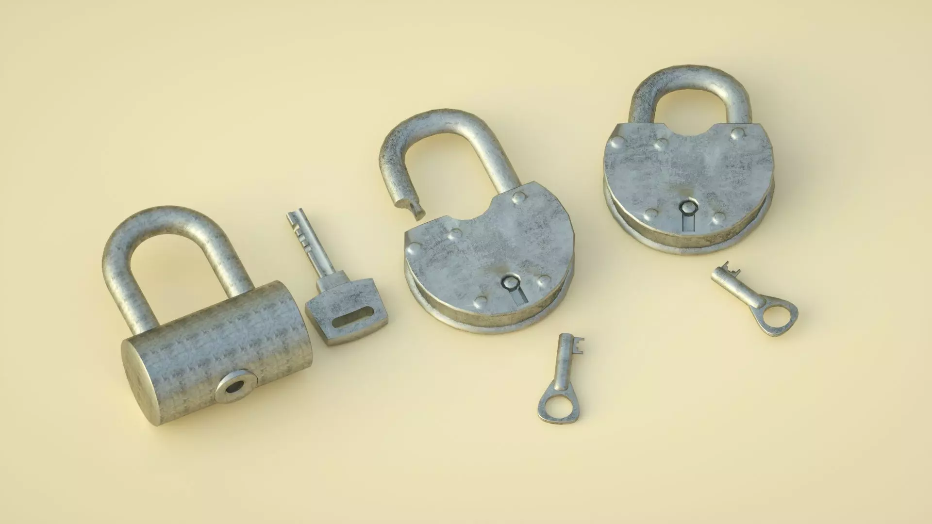 big lock iron lock lock padlock old lock antique lock 3D model_0