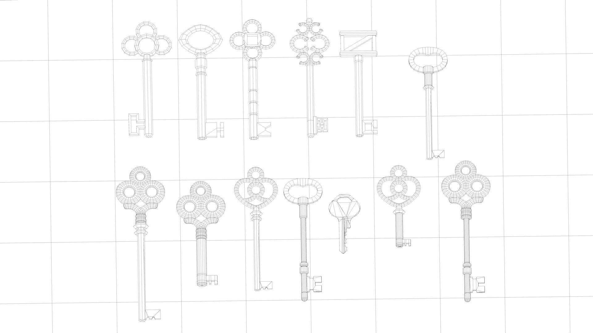 key old key treasure chest key keychain modern key 3D model_2