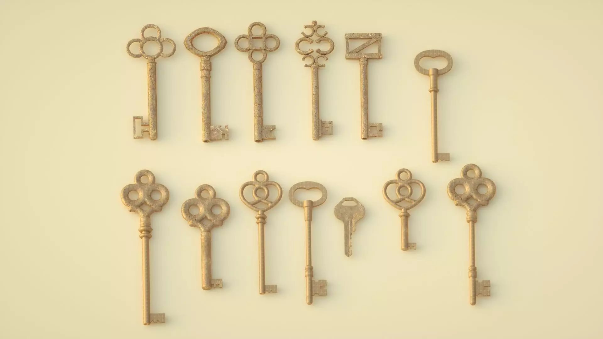 key old key treasure chest key keychain modern key 3D model_0