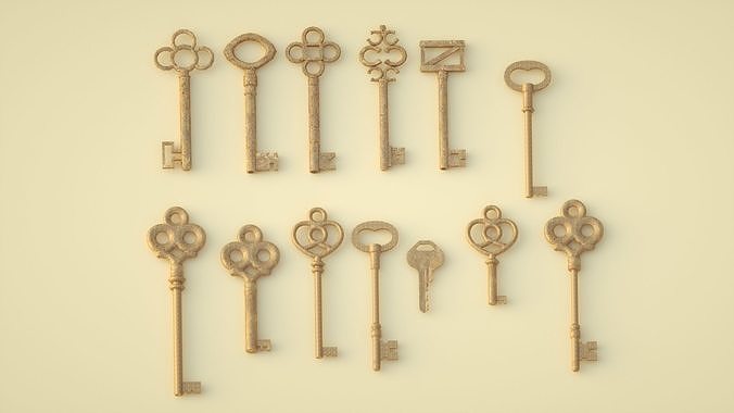 key old key treasure chest key keychain modern key 3D model