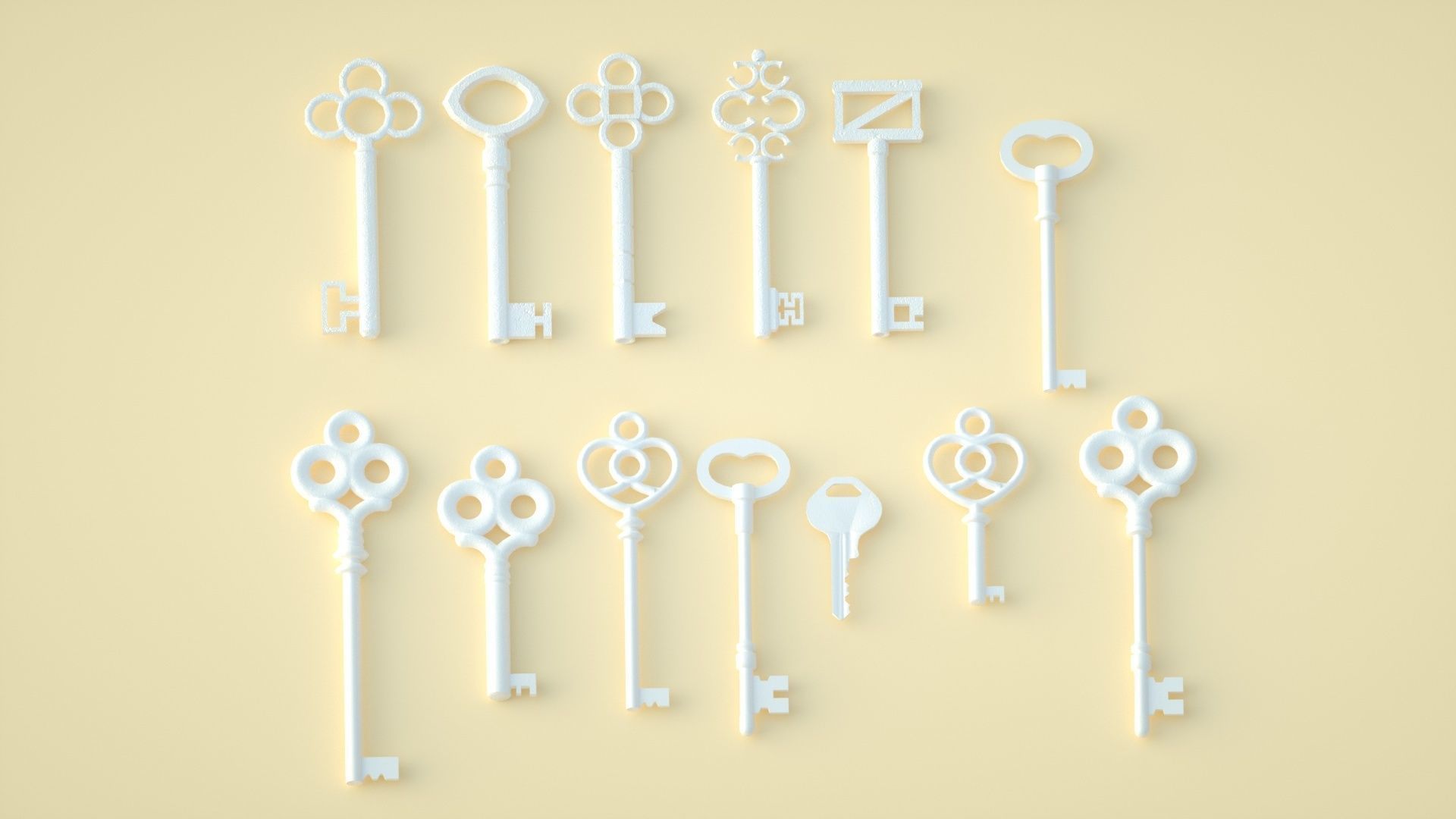 key old key treasure chest key keychain modern key 3D model_1