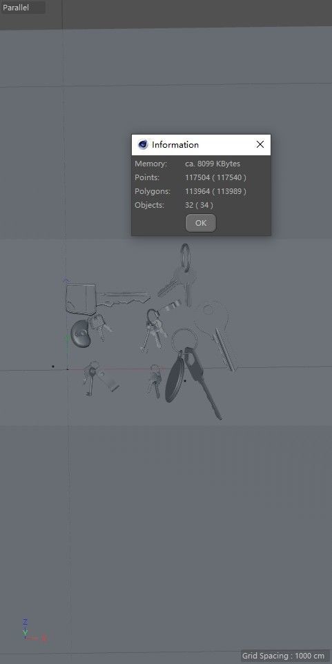 key old key treasure chest key keychain modern key 3D model_3