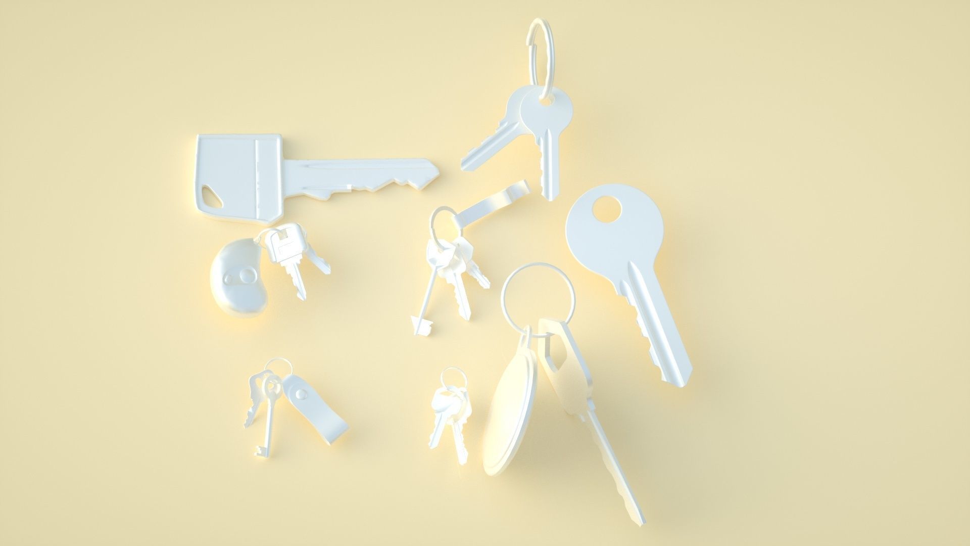 key old key treasure chest key keychain modern key 3D model_1