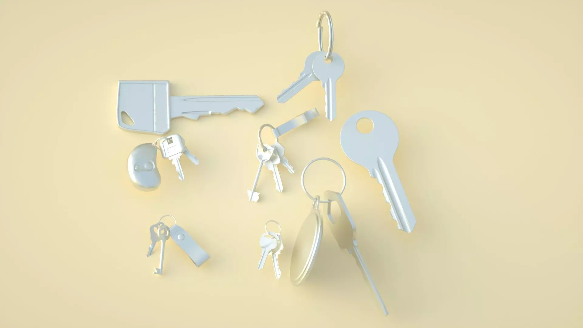 key old key treasure chest key keychain modern key 3D model_0