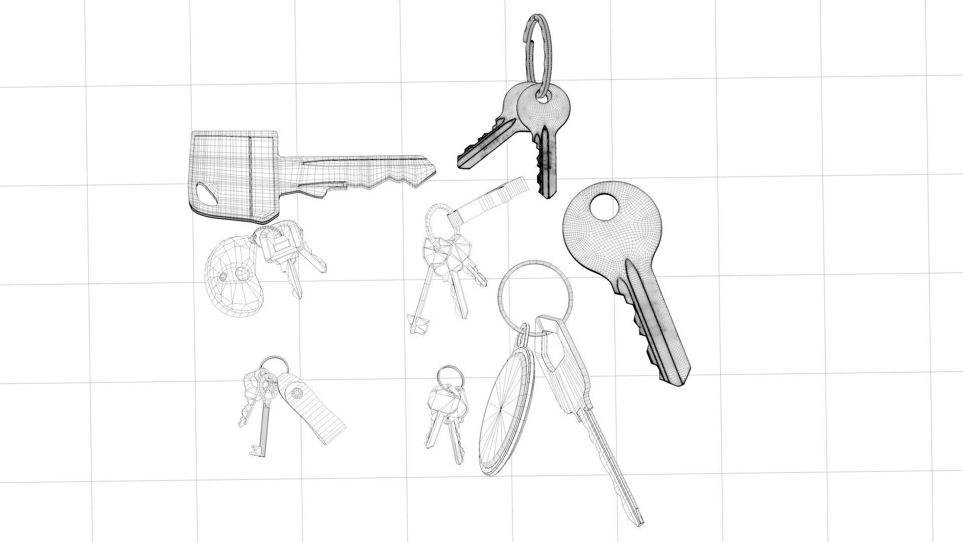 key old key treasure chest key keychain modern key 3D model_2