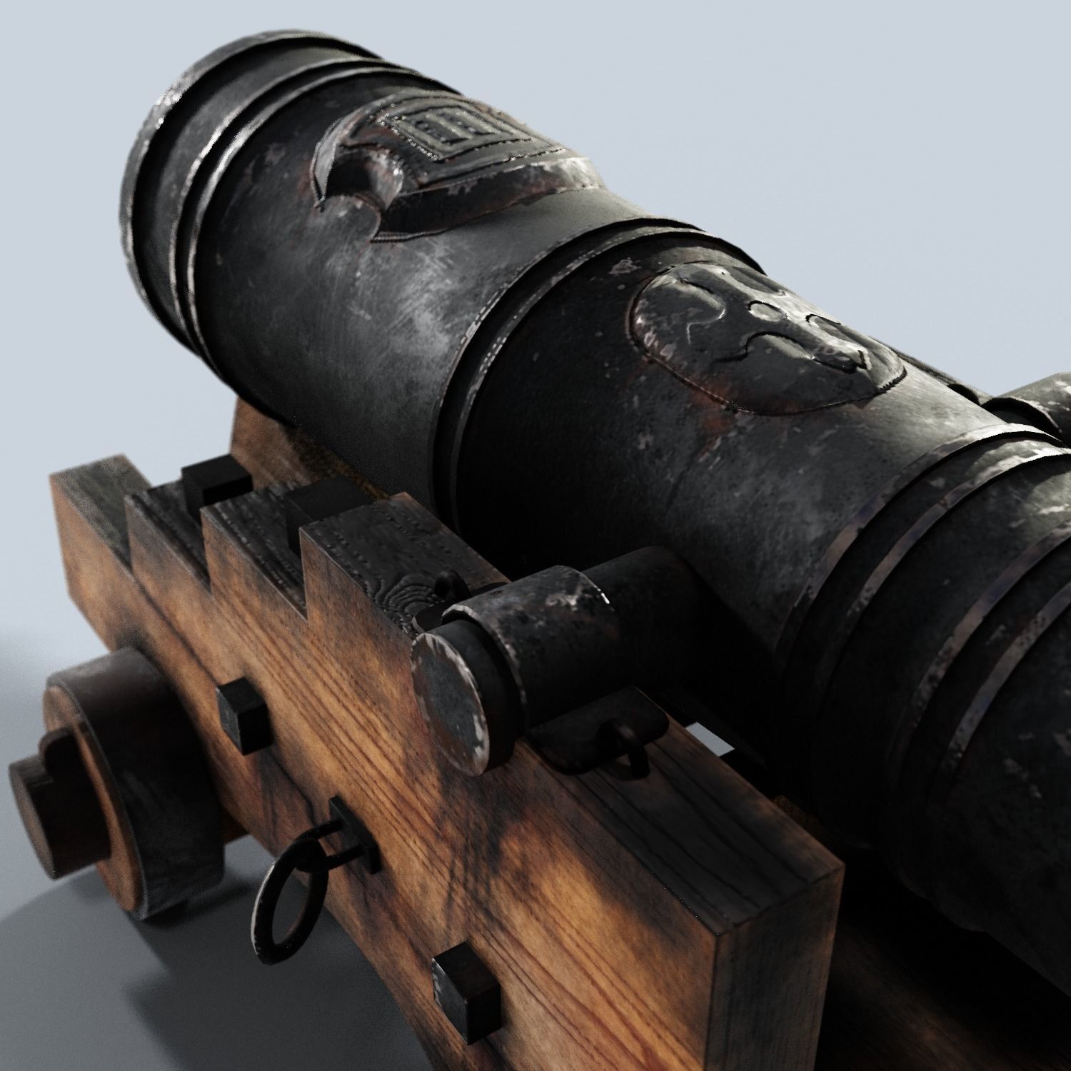 Rustic Ship Cannon 3D Model Low-poly 3D model_2
