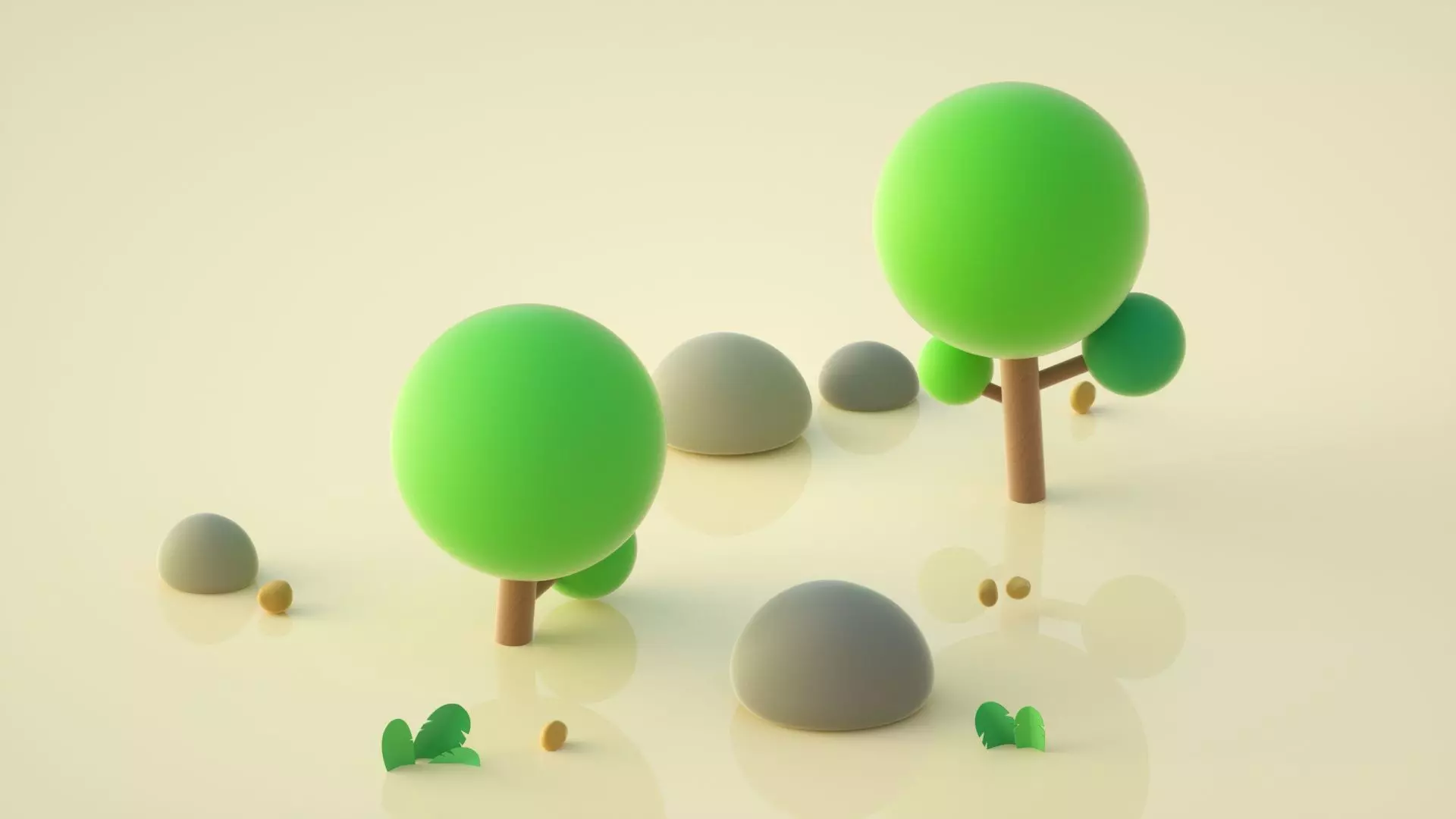 cartoon tree stone 3D model_0