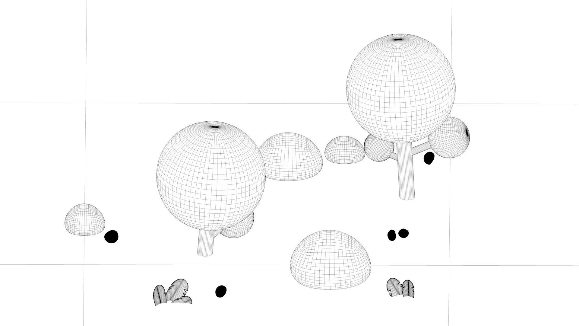 cartoon tree stone 3D model_2