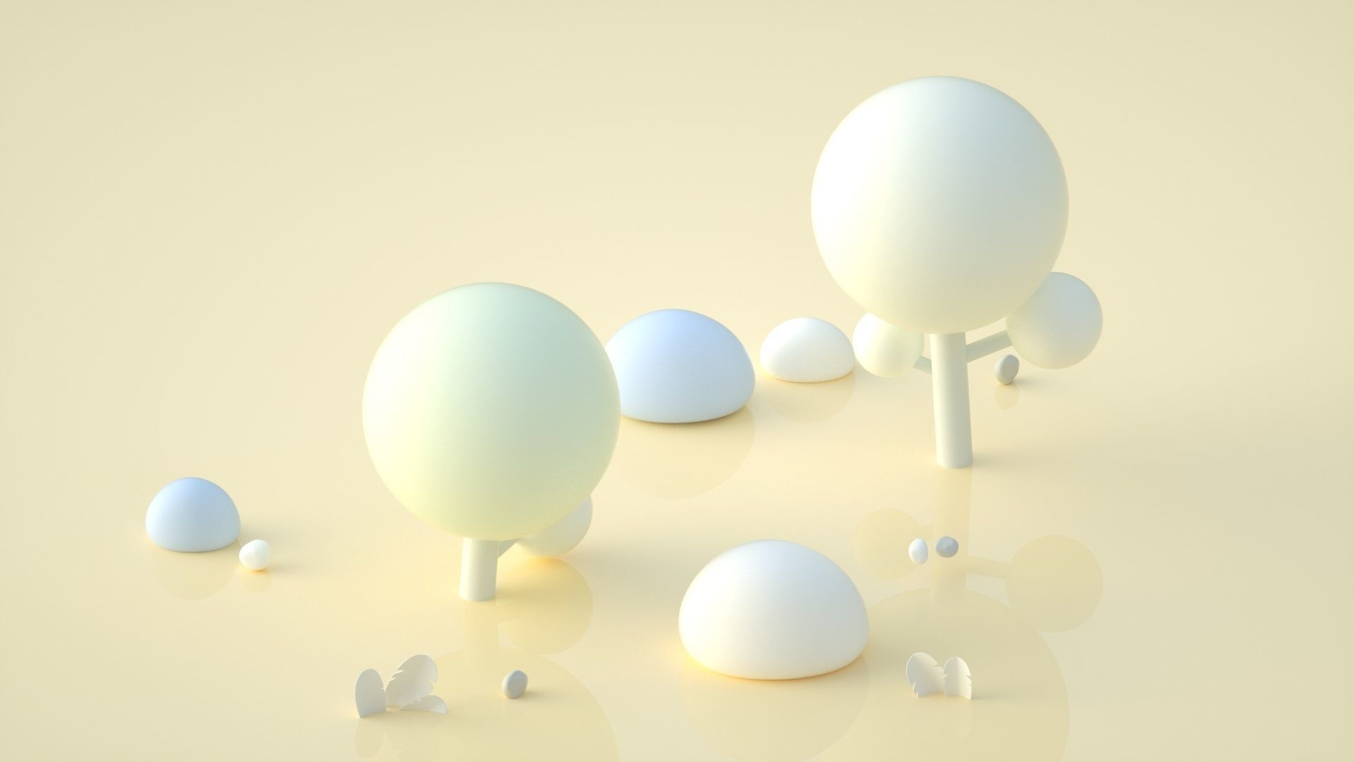 cartoon tree stone 3D model_1