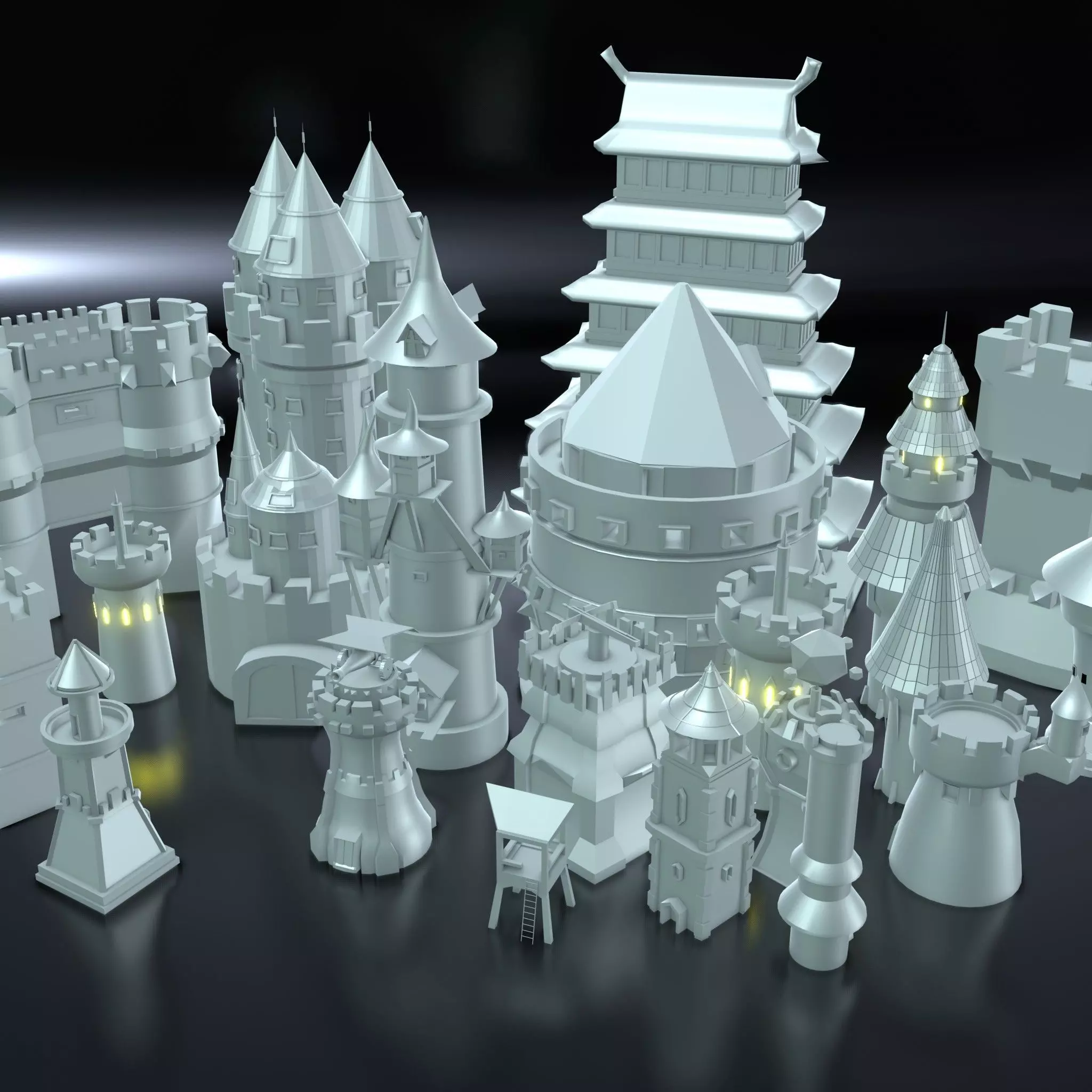 20 BaseMesh Towers Low-poly 3D model