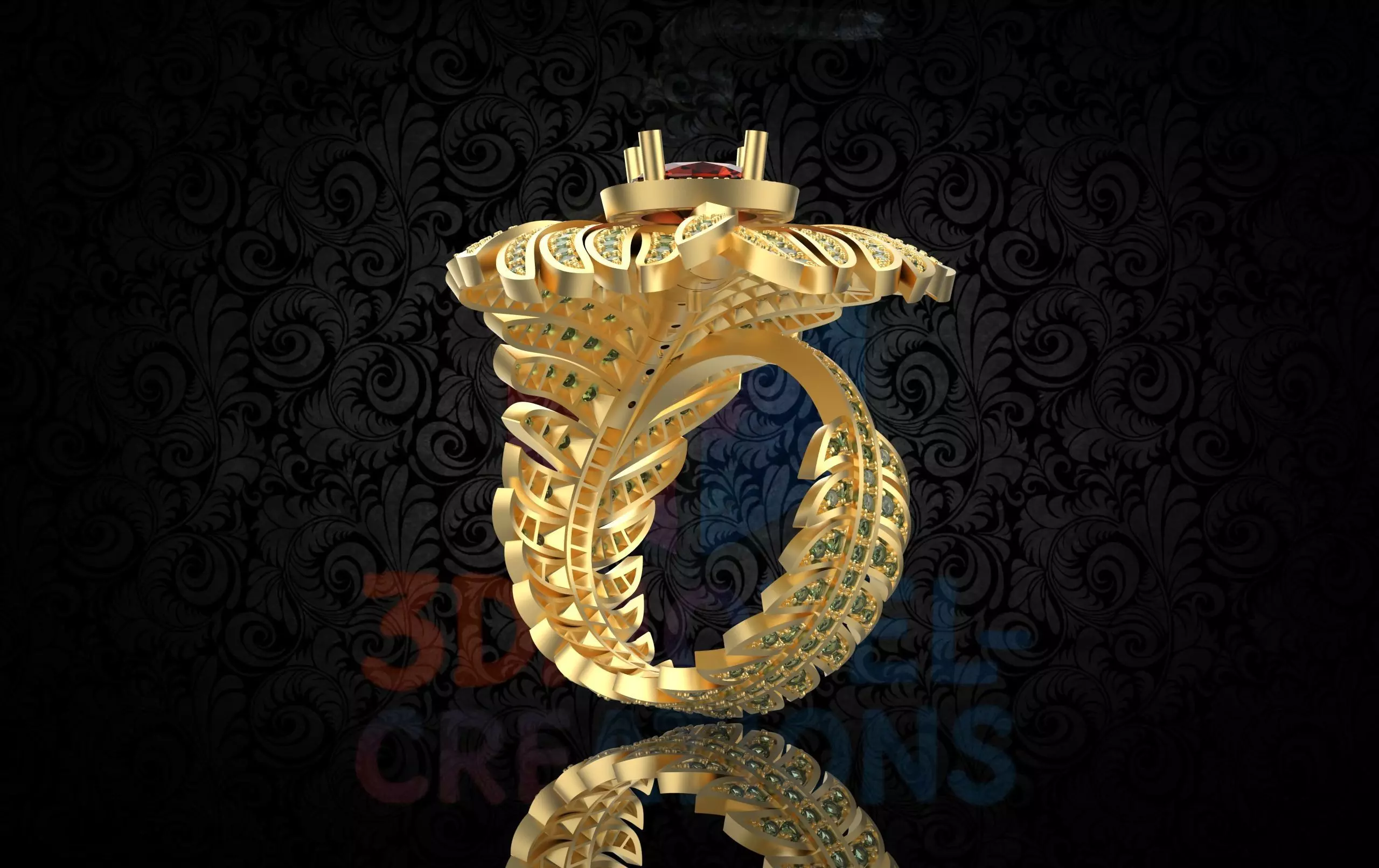 SRM-001 Big Feather Ring 3D print model_3