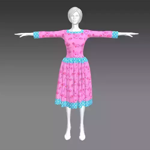 pink skirt dress for woman cartoon 3d 