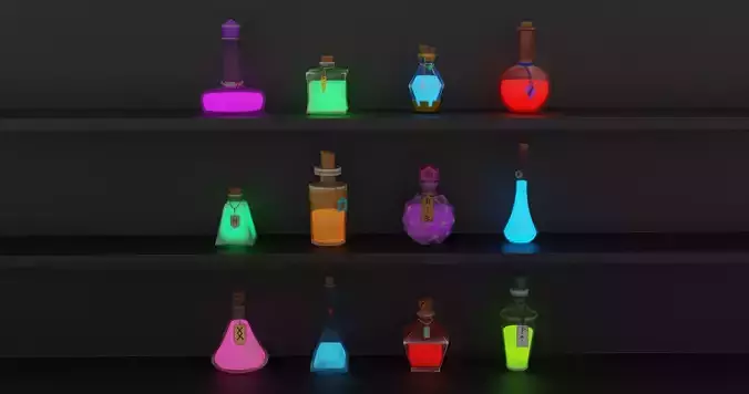 Magic Potions  - Game Ready Low-poly 3D model