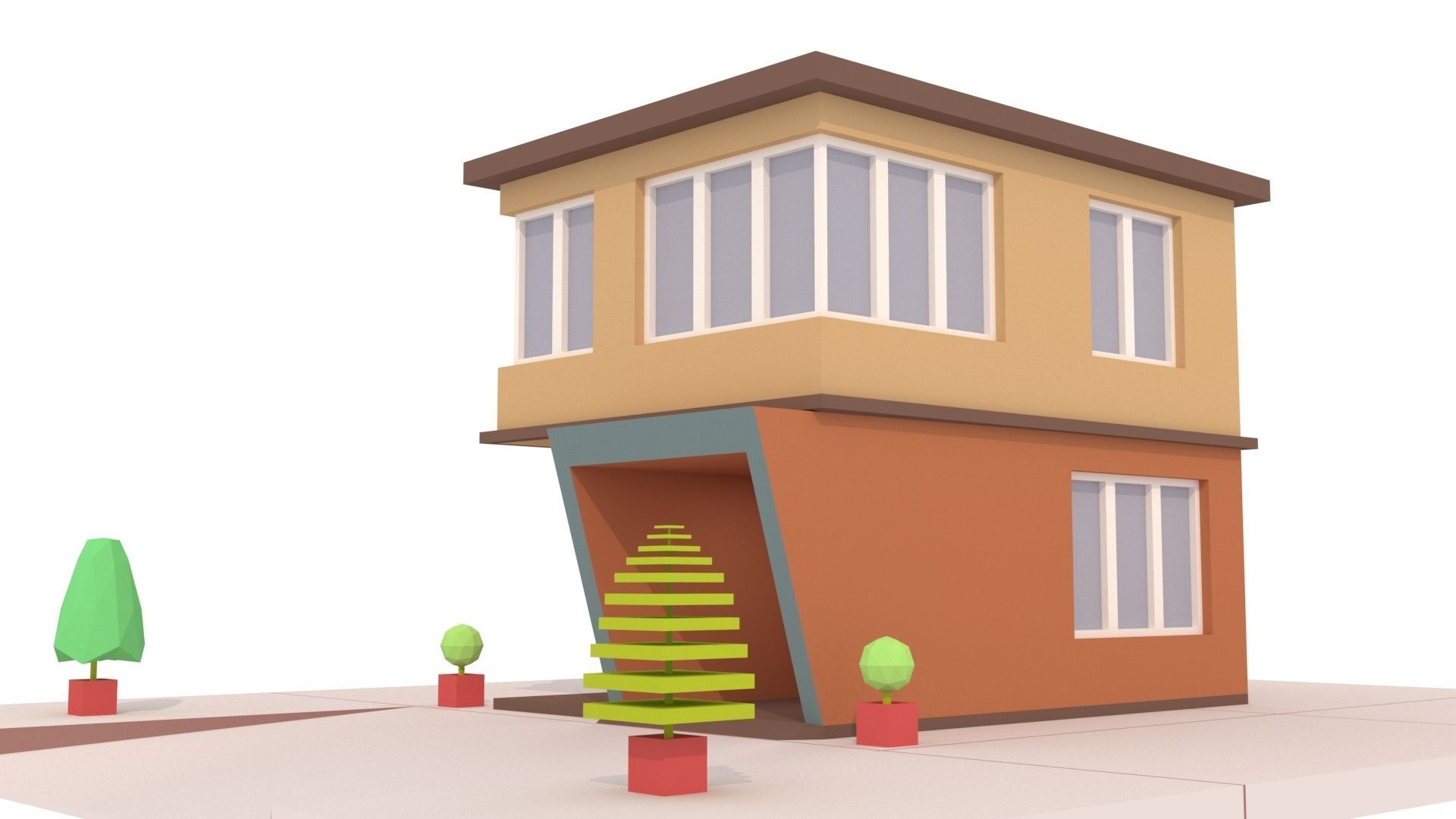 Modern House 02 Low-poly 3D model_1