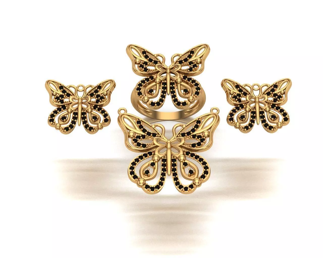 Jewelry butterfly ring set 3D print model_0