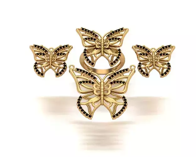 Jewelry gold butterfly ring set