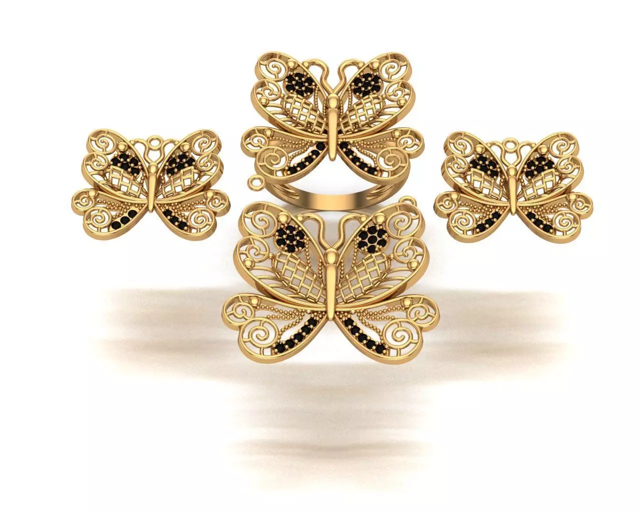 Jewelry butterfly ring set 3D print model_0