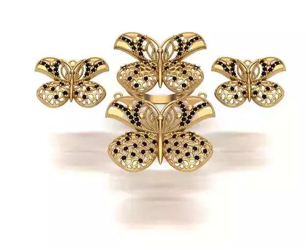 Jewelry butterfly ring set gold with diamonds