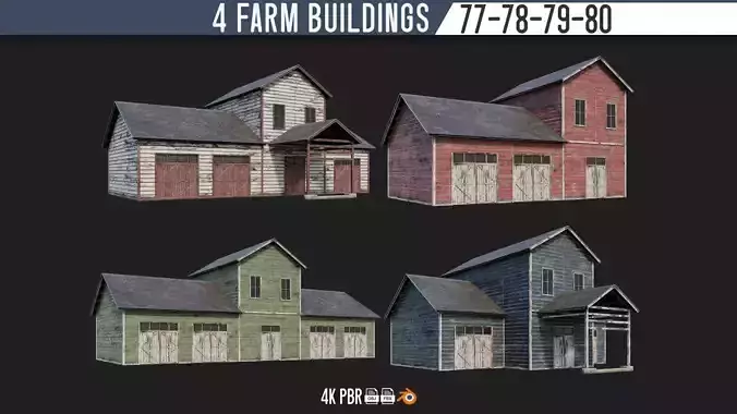 77-78-79-80 - Farm Buildings 4K PBR GameReady Low-poly 3D model