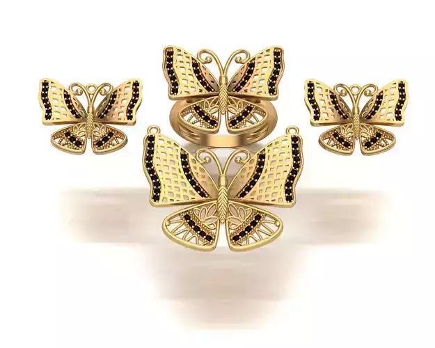 Jewelry gold butterfly set with diamonds