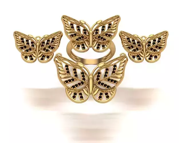 Jewelry gold butterfly ring set
