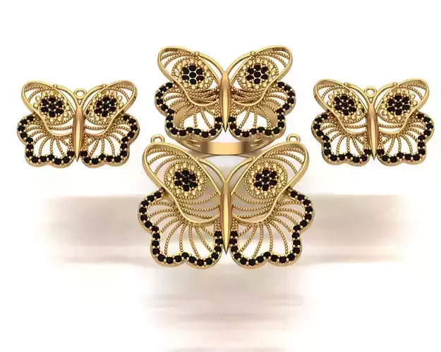 Jewelry gold butterfly ring set with diamonds