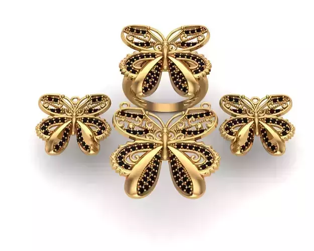 Jewelry gold butterfly ring set