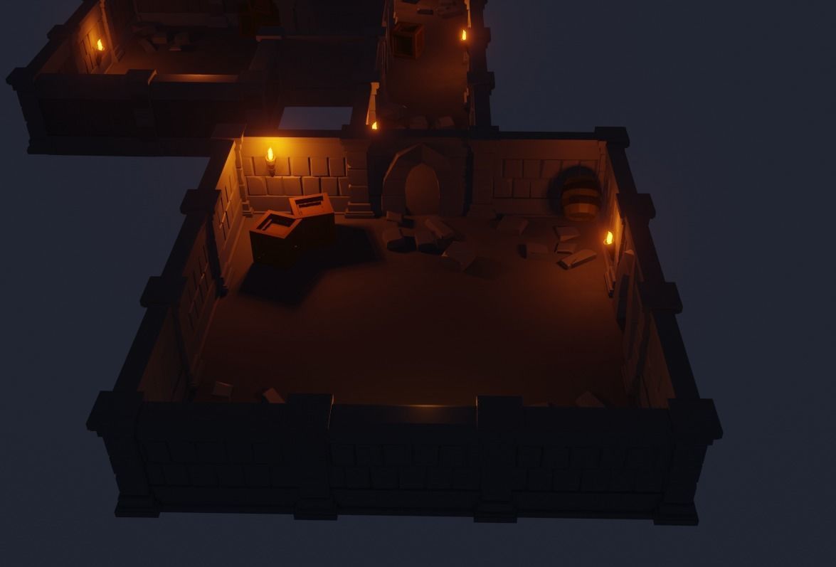 Dungeon room in castle at night Low-poly 3D model_2